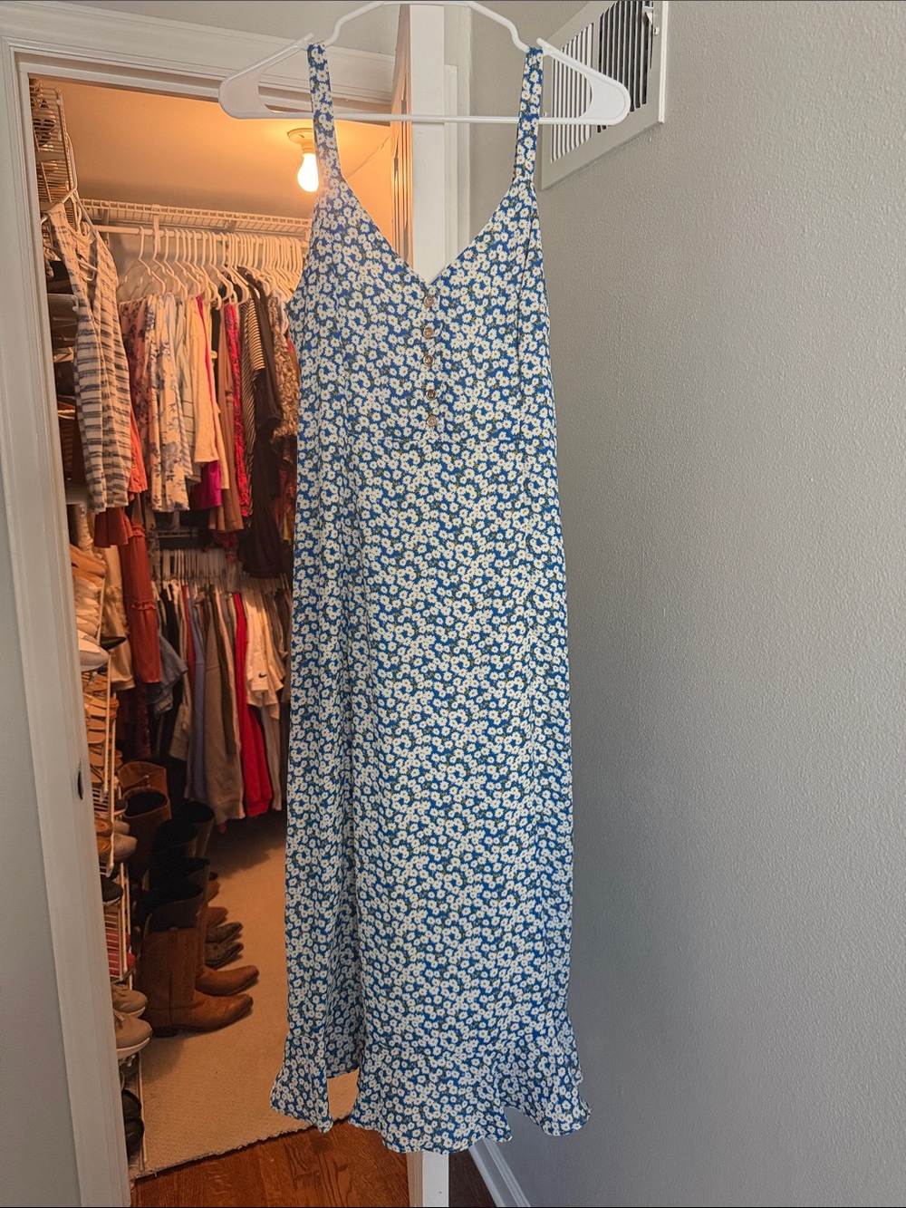 Lulus Darling Daisies Blue Floral Print Midi Dress - Size S - Picture 2 of 3